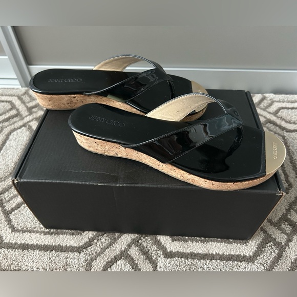 Jimmy Choo Shiny Black Patent Leather Sandals - Picture 9 of 9